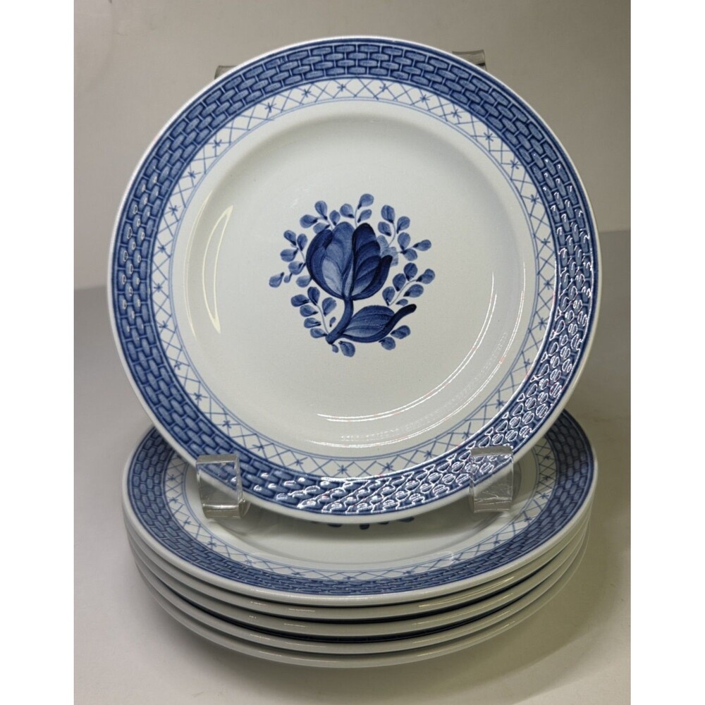 Set Of 6 Royal Copenhagen Tranquebar Blue Bread & Butter Plates Lattice 6.75"
